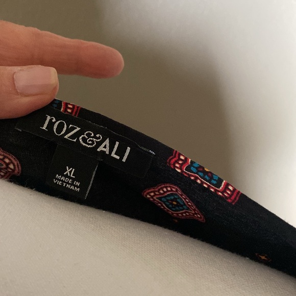 Roz &Ali ladies multi color tunic size XL,3/4 tie sleeve, high low hemline - Picture 5 of 8